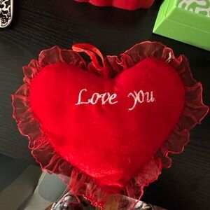 Dolls Kill Red Heart Pillow with Ruffle Trim